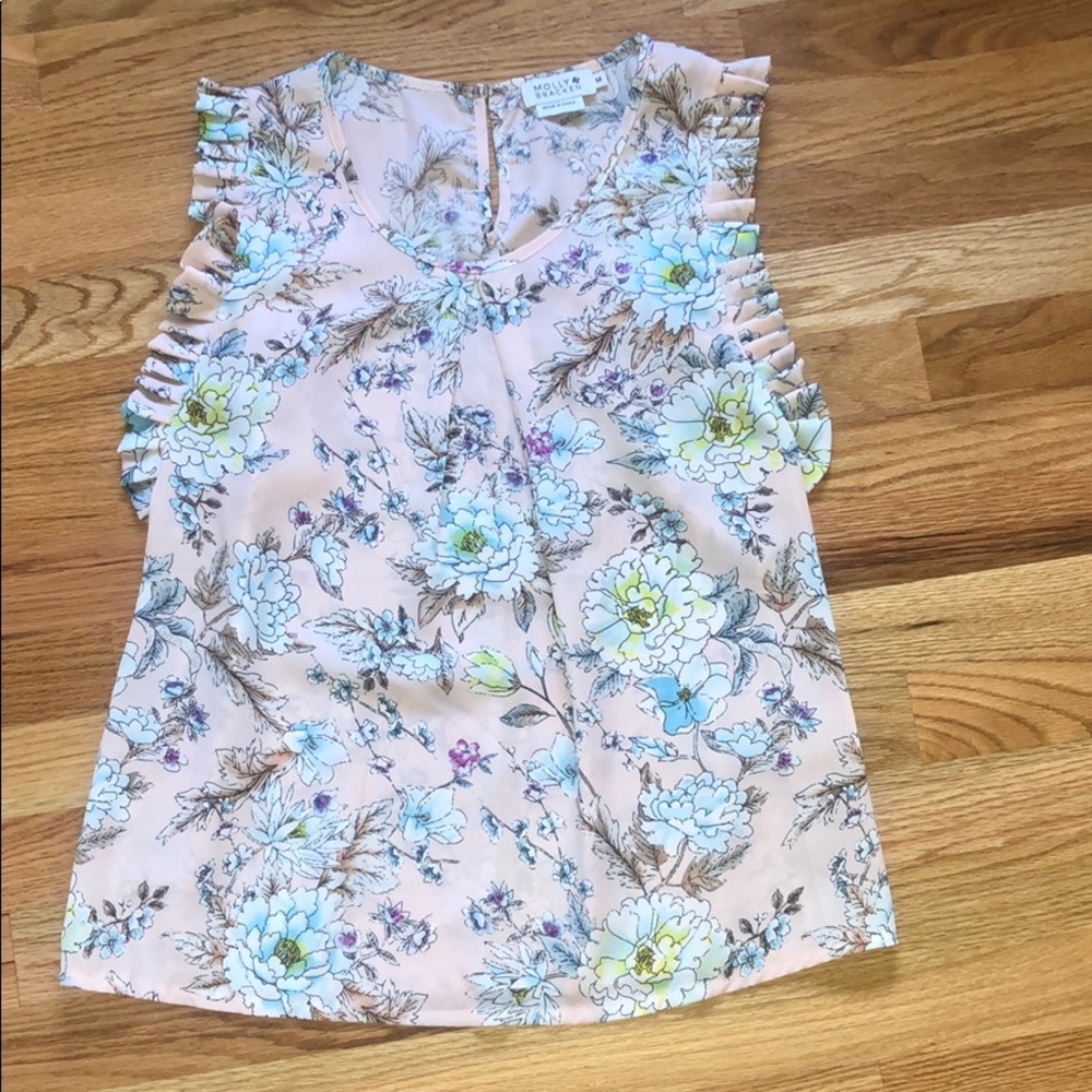 Molly Bracken pink floral ruffled blouse